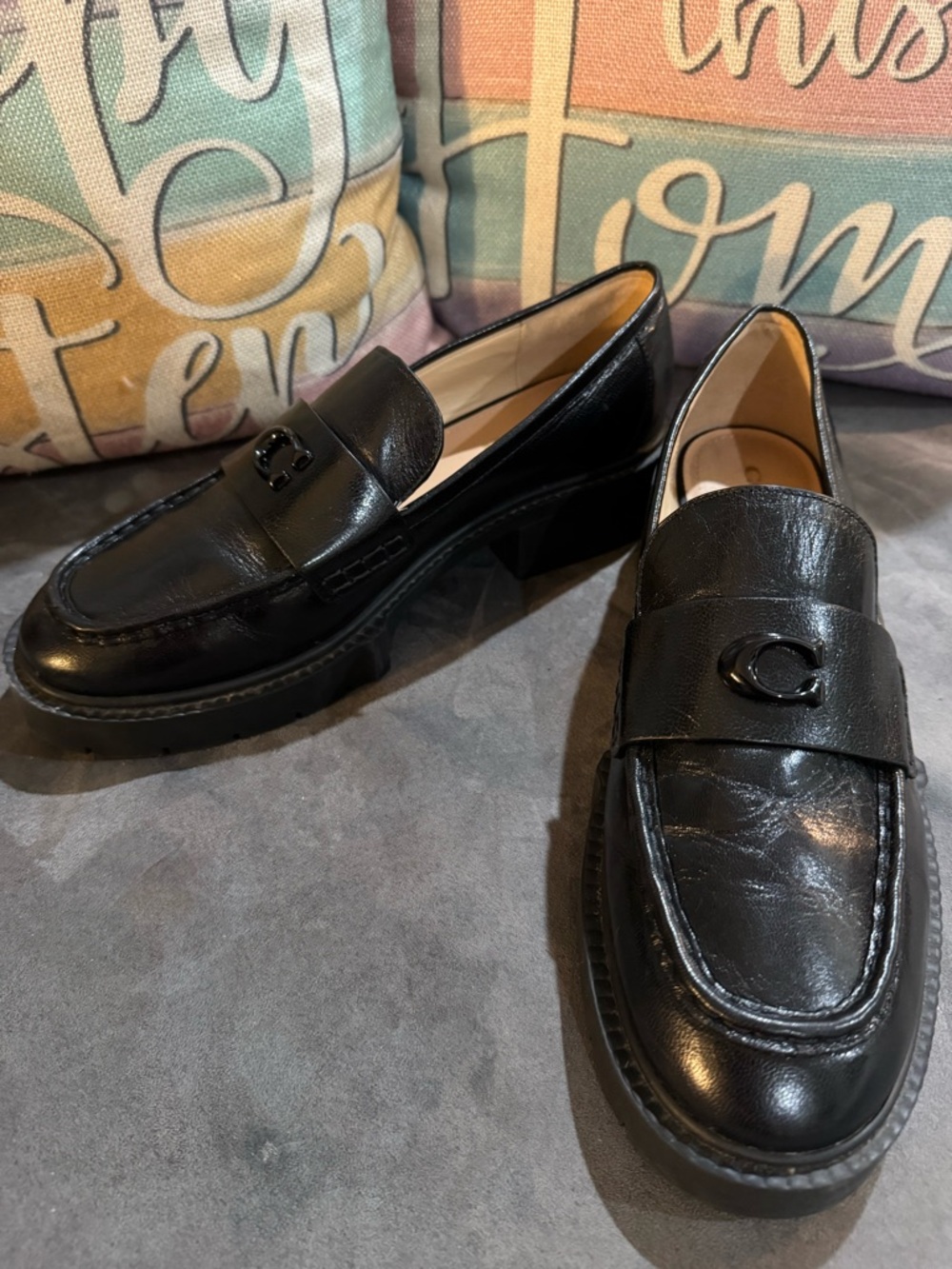 Coach Leah Platform Loafers Leather Women's with Signature 'C' - Picture 2 of 9